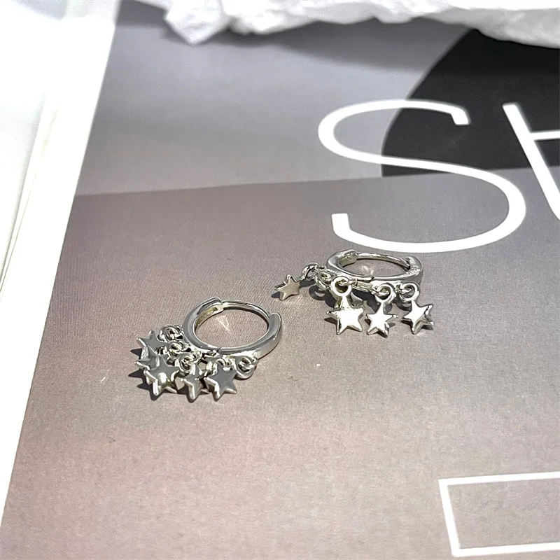 Женские серьги-кольца в виде звезд серебро 925 пробы