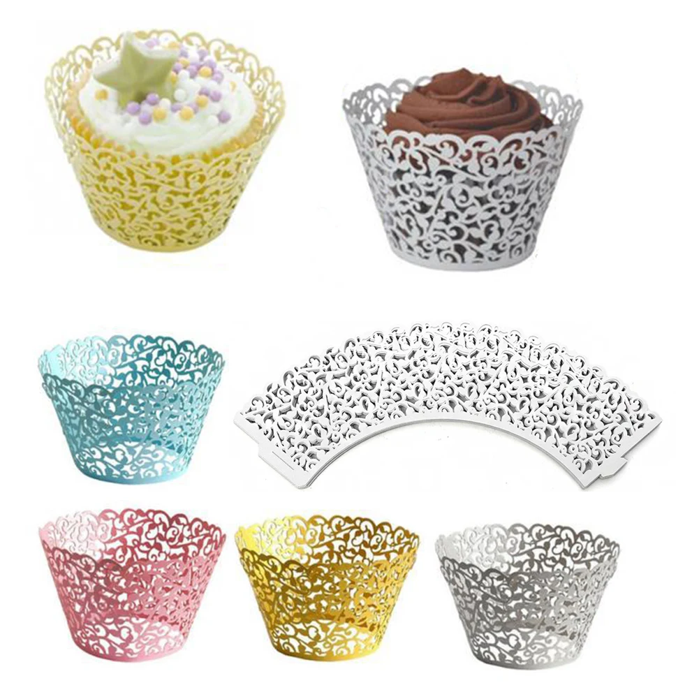 

50 Pieces Laser Cut Cupcake Wrapper Decorating Birthday Cupcake Paper Wedding Party Lace Cutout Baking Cake Decorating 2022 New