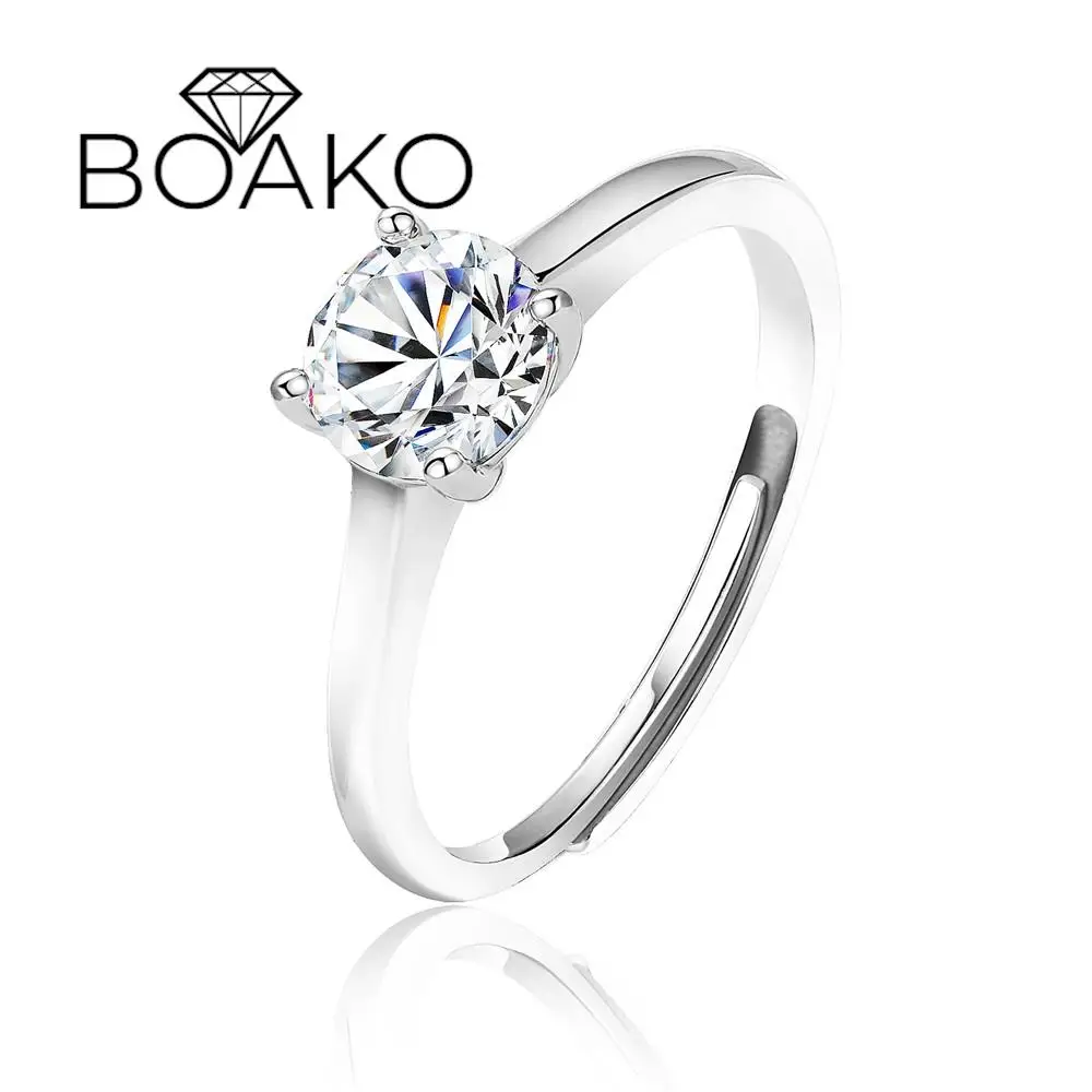 

BOAKO Authentic 925 Sterling Silver Plated 18K Gold Female Ring 1CT 4 Claws Moissanite Diamond Rings For Lovers' Wedding Jewelry