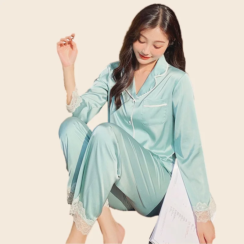 Pajamas For Women Pajama Pants Sexy Lace Nighty Clothes T-Shirt Long Pants 2Piece/Set Homewear Cozy Big Size Luxury Designer