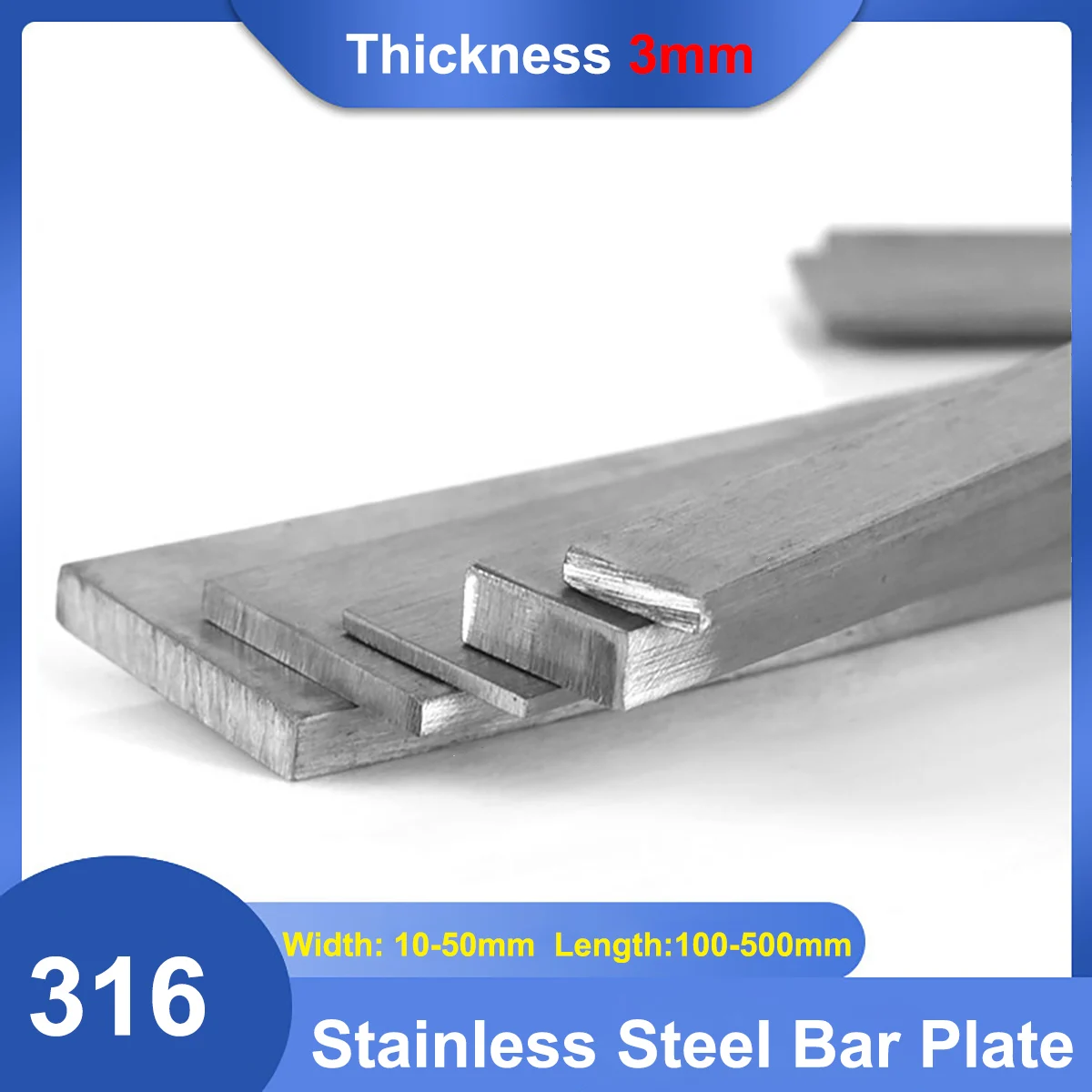 

1Pcs 316 Stainless Steel Bar Plate Rod Thickness 3mm Width 10/15/20/25/30/40/50mm Length 100-500mm