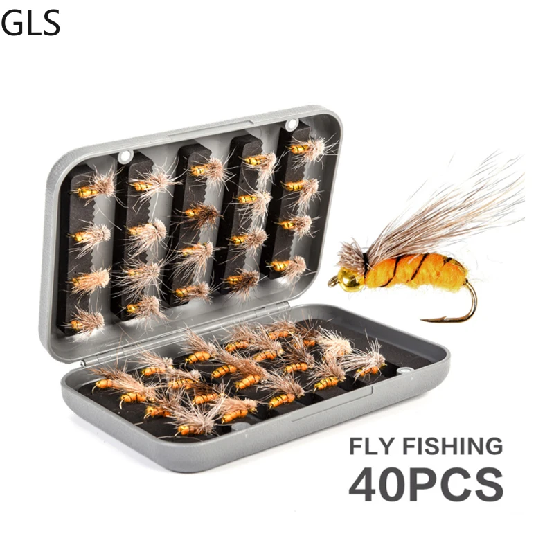 

GLS 2022 New 40/Pcs Anti-Corrosion Freshwater Trout Fly Bait Set Sea Bass Fly Fishing Lures Kit With PVC Box