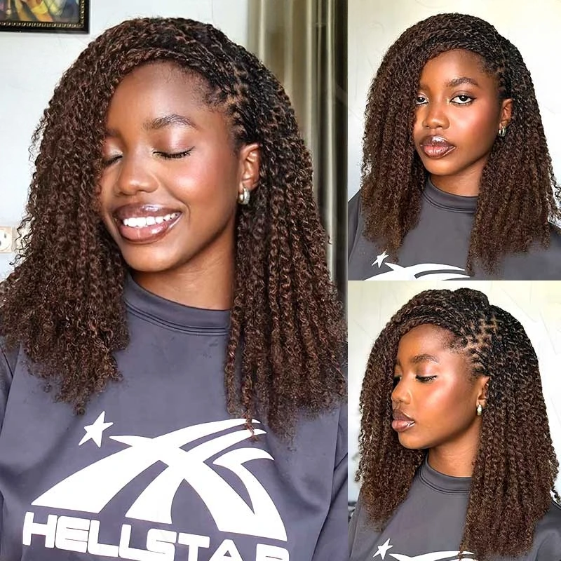 Фото Наращивание волос QVR Dark Brown Afro Kinky Bulk для плетения косичек, дредов, афро-кудри, натуральные волосы без креплений, 50 грамм/упаковка №1