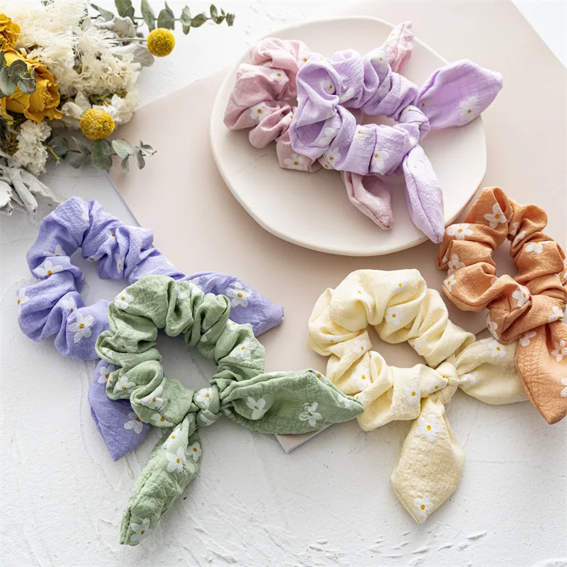 

New Sweet Daisy Bowknot Elastic Hair Bands Cute Rabbit Ears Scrunchies Knotted Bow Ponytail Holder Hair Ties Hair Accessories