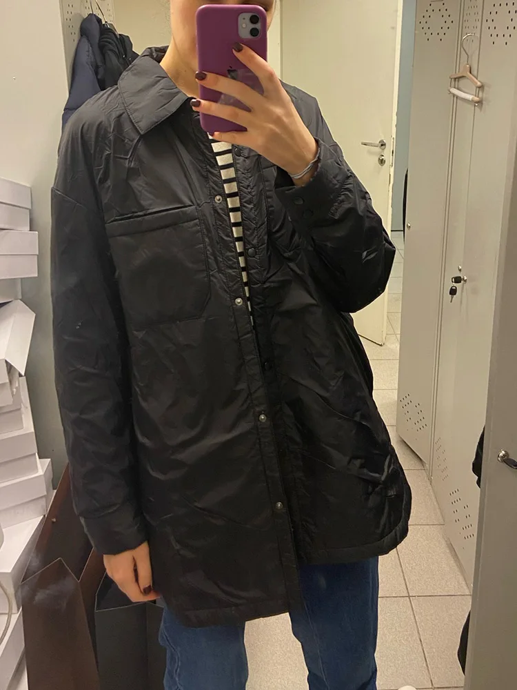 Women Jacket Chunky Parkas Thin Long Coat Khaki Pocket Female Oversize Overshirt tr BF Button Long Sleeves Outwear Armygreen