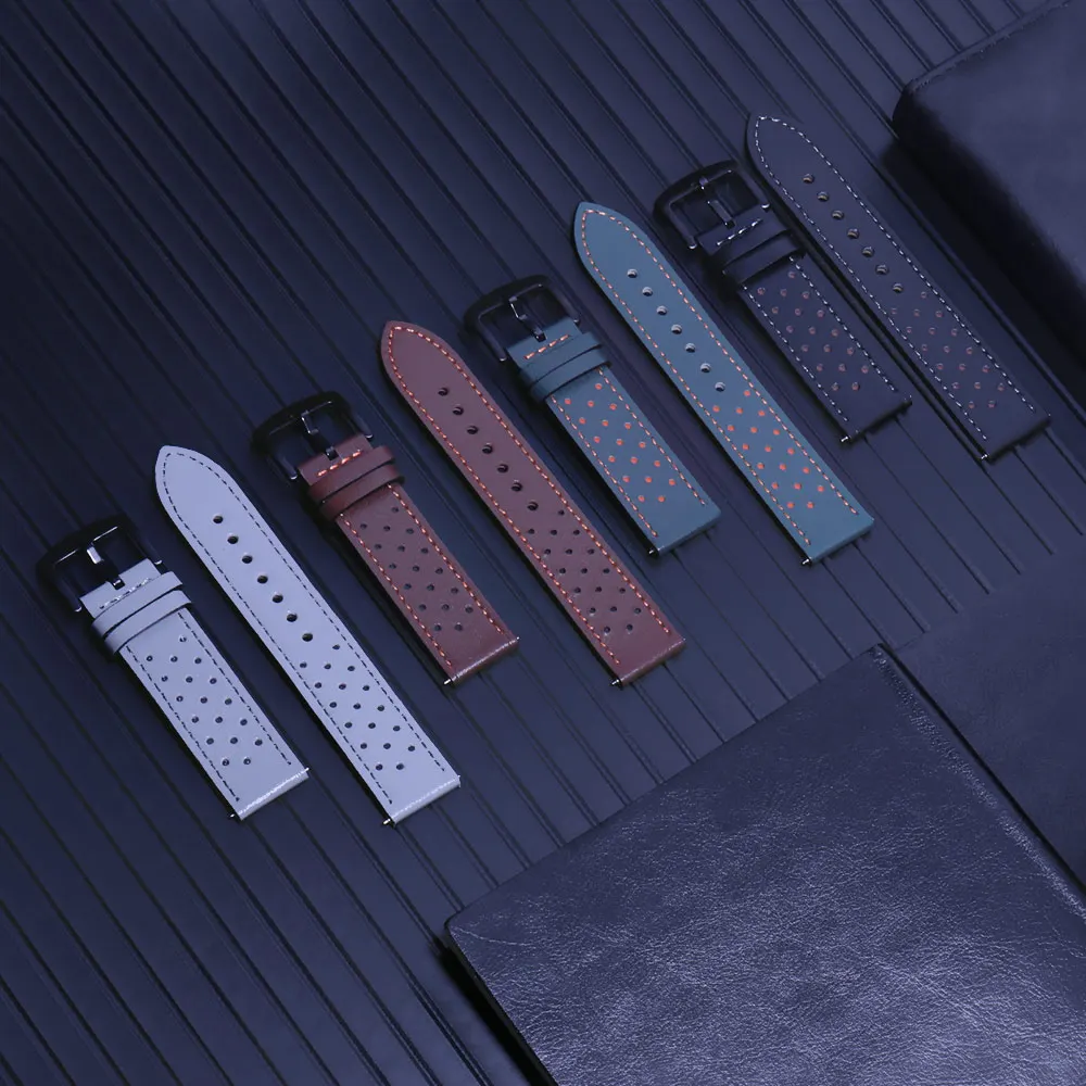 

Leather Band for Samsung galaxy watch 5/pro/4/Classic/Active 20/22mm Genuine Hole bracelet Huawei gt/Amazfit gts-gtr-3-2e strap