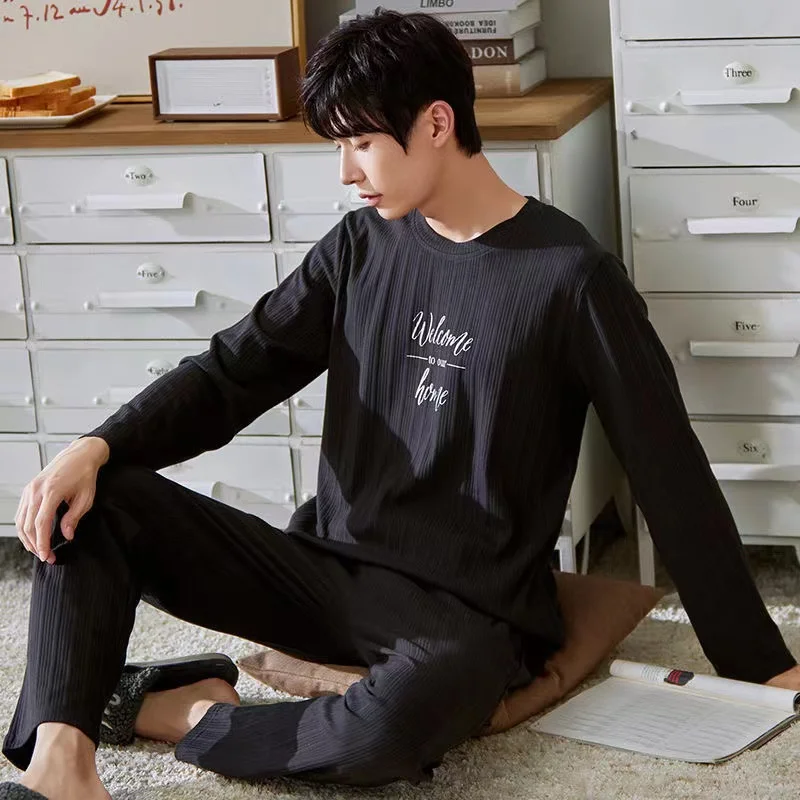 Autumn Men's Pajamas Sets 2 Pieces/Set Lounge Sleepwear Pyjamas Suits Cotton Home Clothes Leisure Homesuits