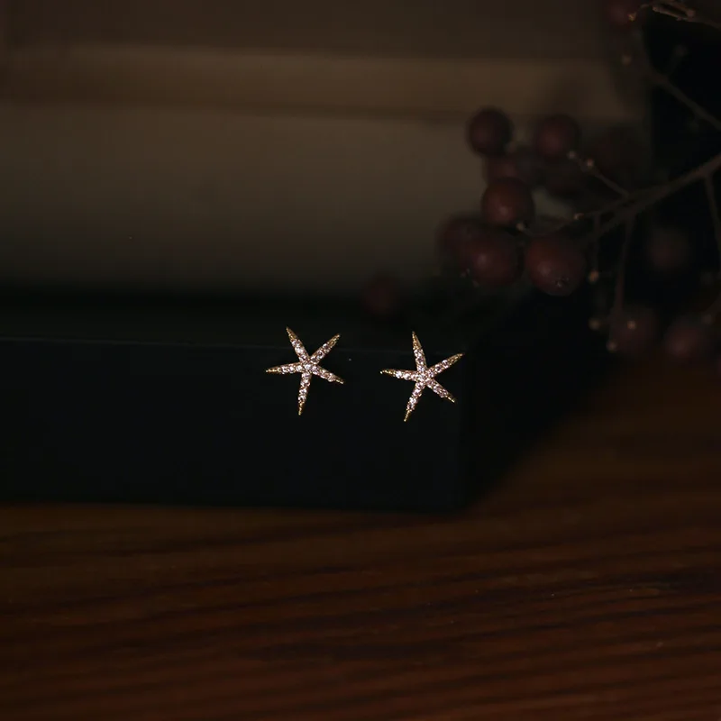 

Серьги-гвоздики из серебра пробы, компактные и изысканные блестящие серьги в виде морской звезды, простой дизайн для женщин на лето