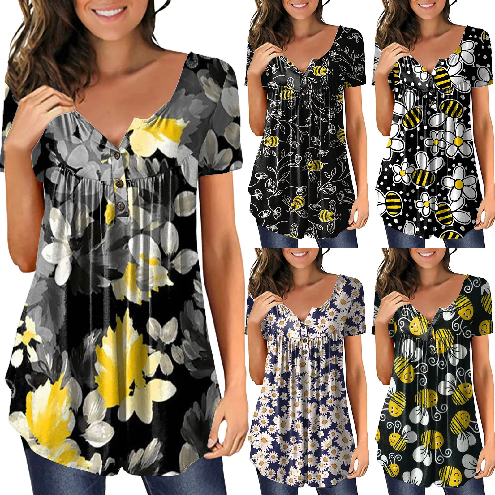 

Женские топы, туника со скрытым животом, модель 2023 года, летняя Милая футболка Henley, Женская строгая футболка