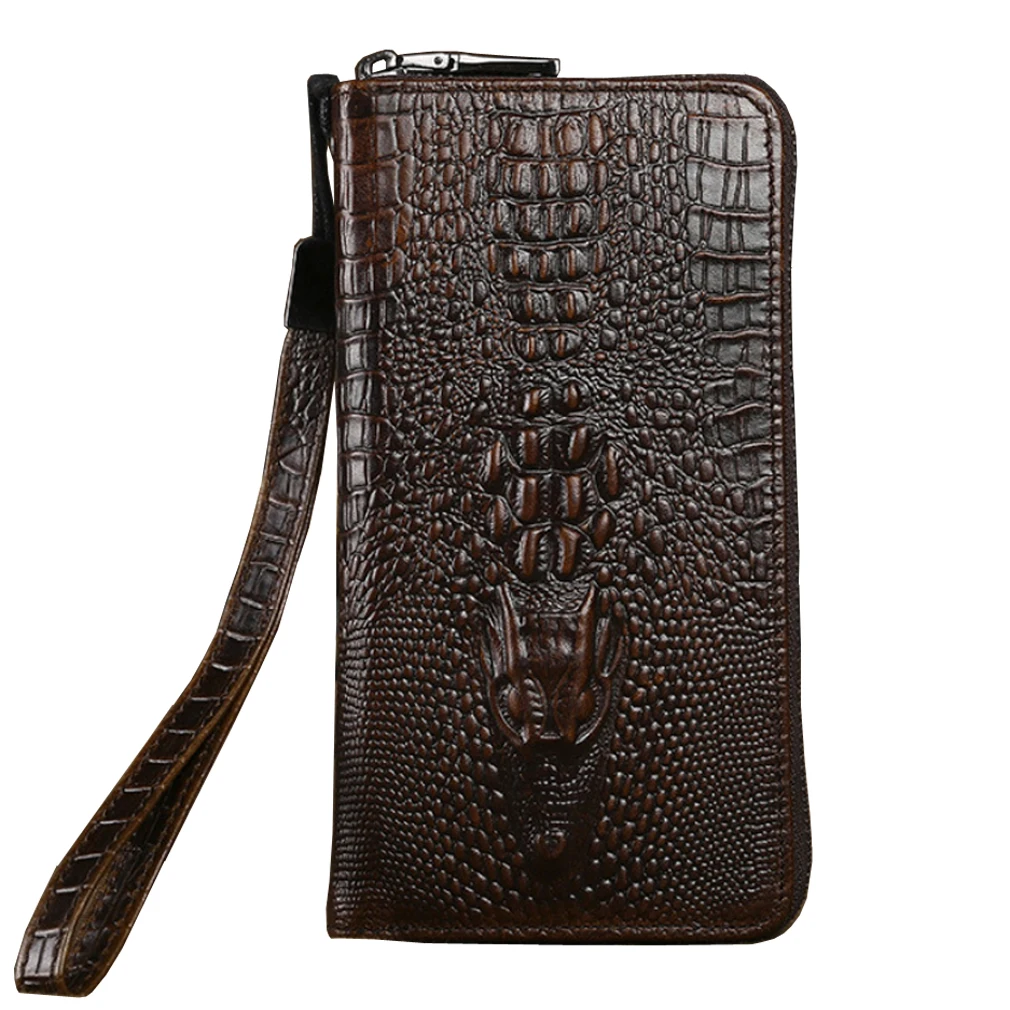 

Leather Long Wallet Clutch Purse for Men Phone Organizer Holder Wrist Bag Coin Money Cards Checkbook Passport Handbag