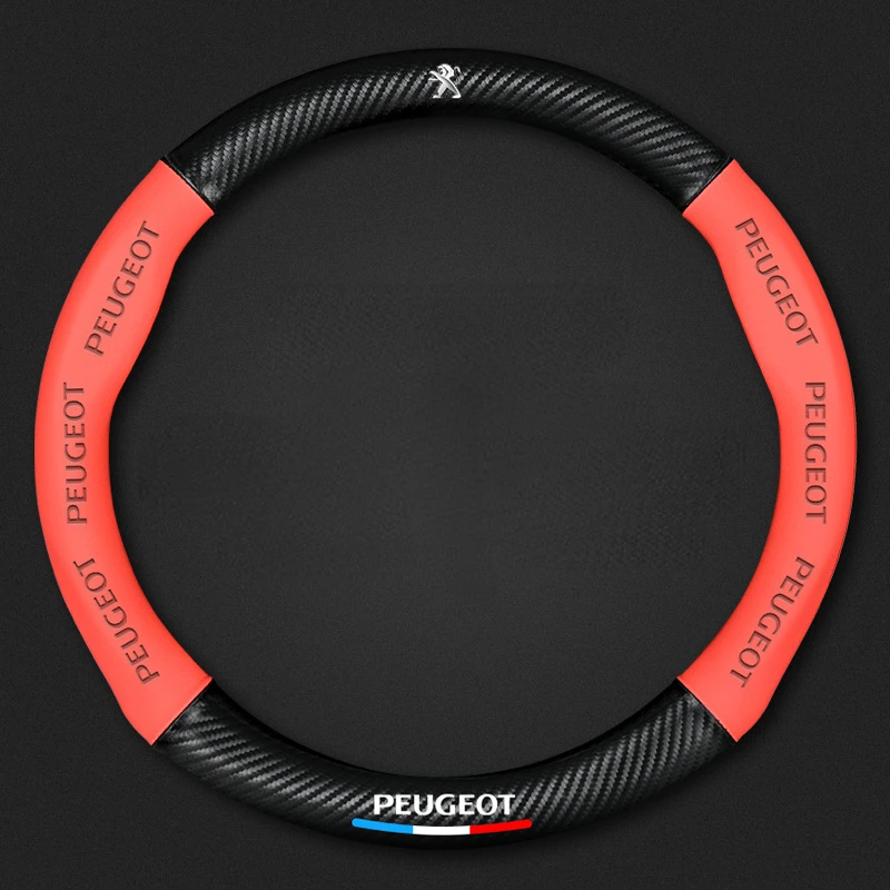 

3D Embossing Carbon Fiber Leather Car Steering Wheel Cover For Peugeot 108 206 208 306 307 406 407 408 308 607 Auto Supplies