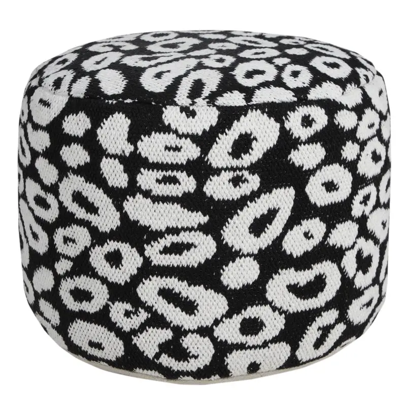 

Leopard Print Indoor Pouf, Black and White, 18" x 18" x 14" Foot Rest Stool Hallway Ottoman Home Decor Furniture Stool Small Woo