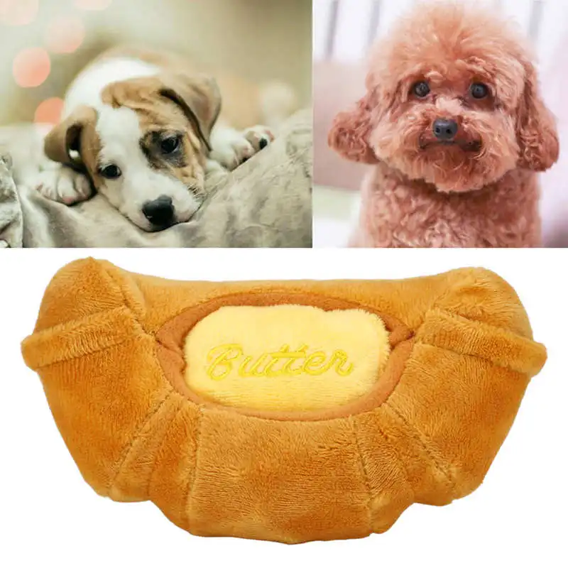 Croissant Plush Dog Toys Funny Interactive Dogs Chew Squeak Toys For Dogs Puppies Cats Kittens