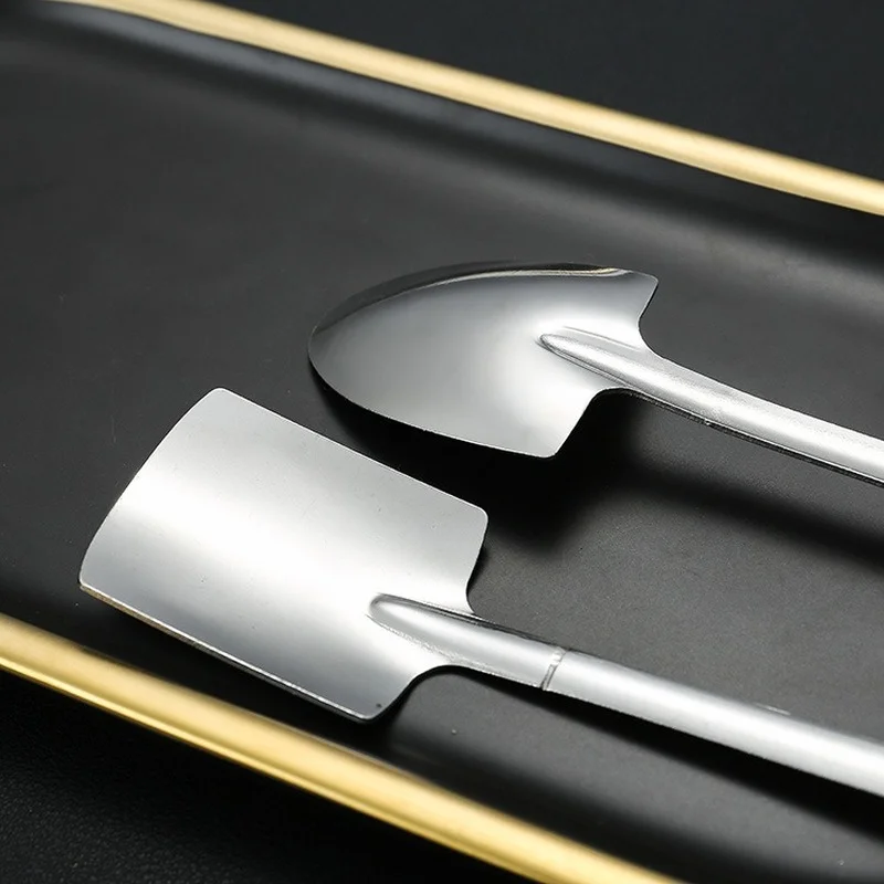 

2/4PCS Coffee Spoon Cutlery Set Stainless Steel Retro Iron Shovel Ice Cream Spoon Scoop Creative Spoon tea-spoon Tableware