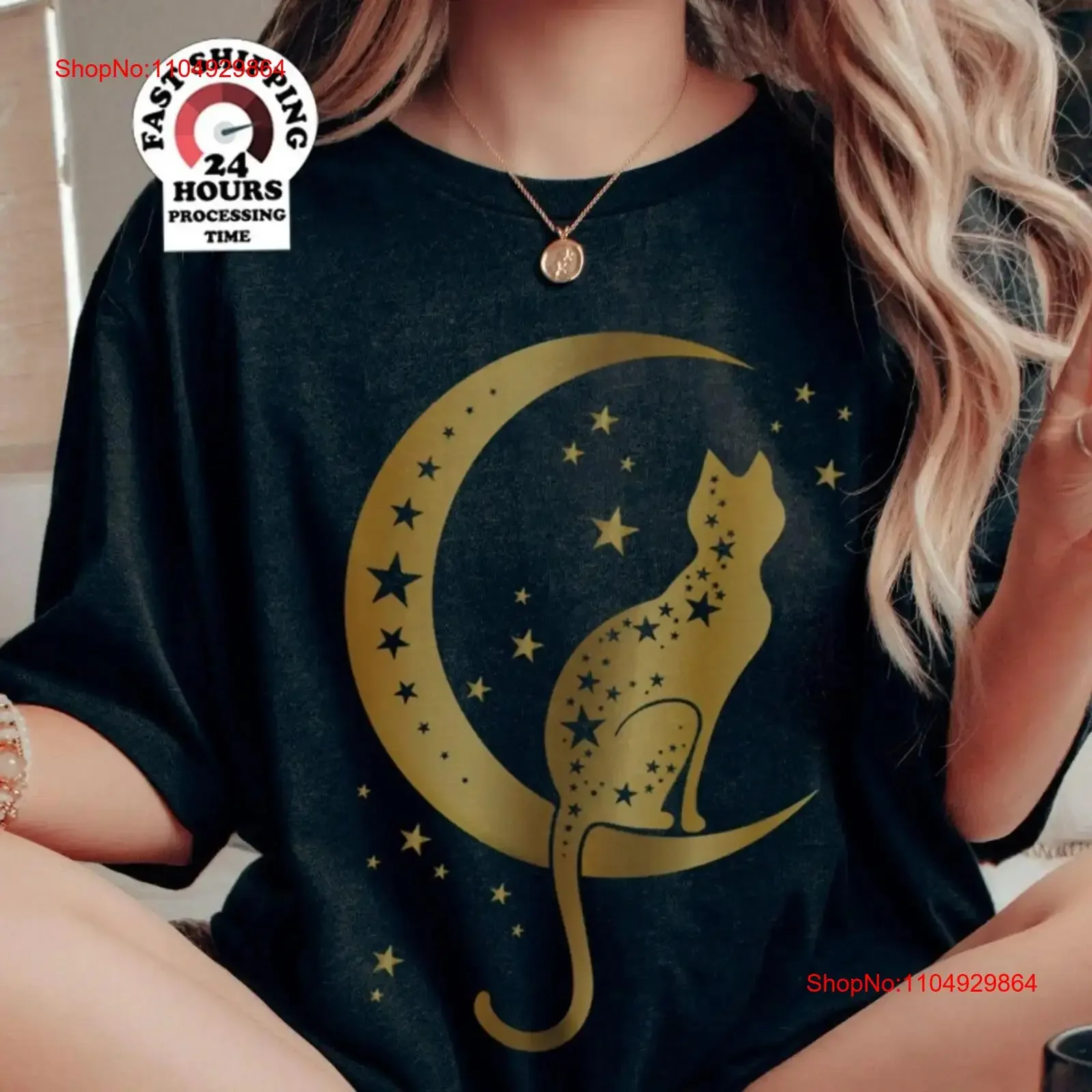 Фото Футболка «Кот в луне» Cool Best Friend GifT Lover Mom Dad for Her Women Girlfriend винтажная стильная уличная одежда №1