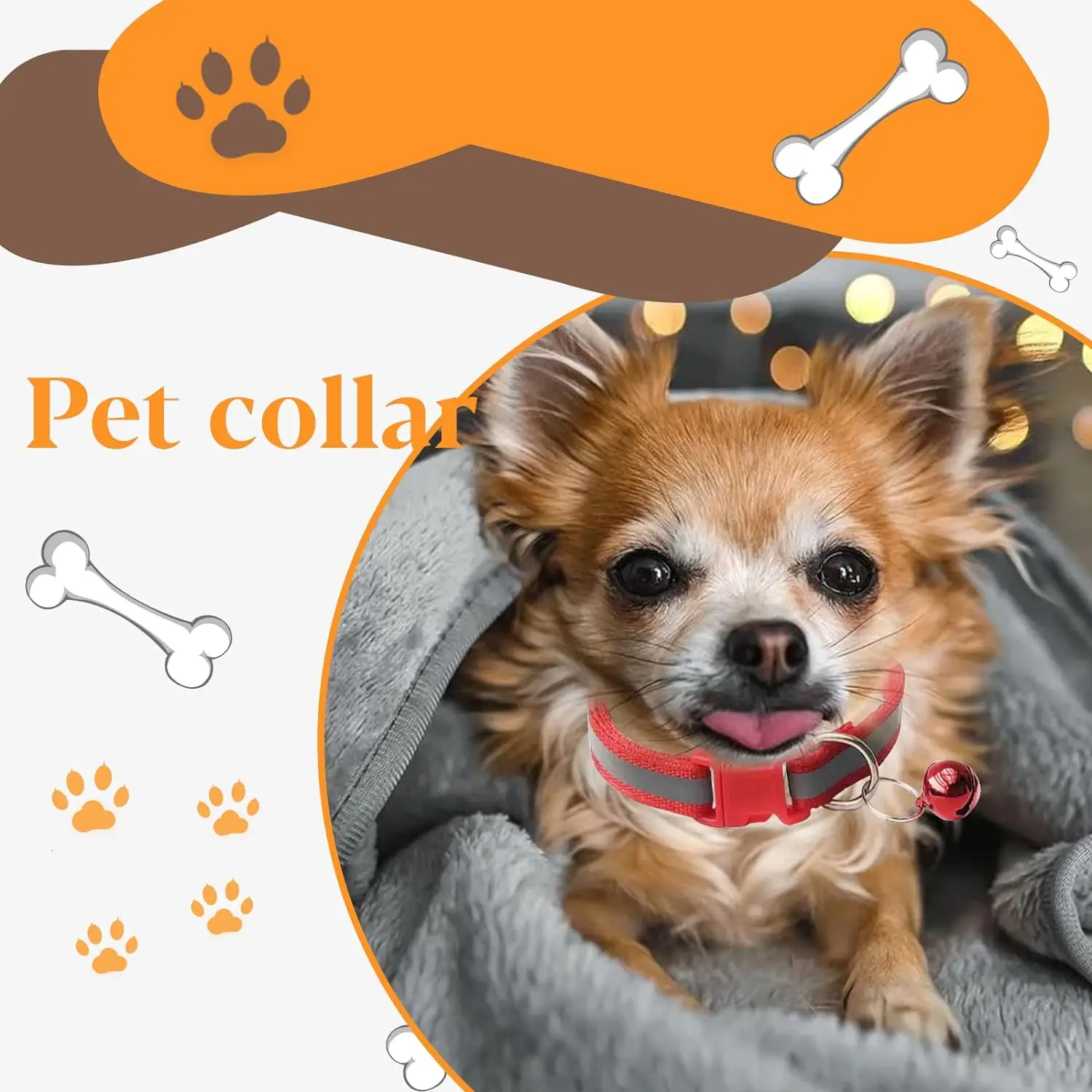 Ошейник для собак и кошек безопасный светоотражающий аксессуар с колокольчиком