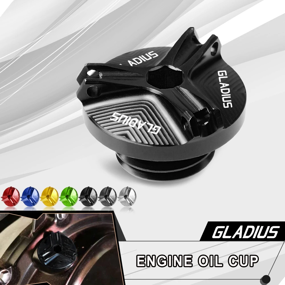 

With GLADIUS logo New Aluminum Motorcycle Engine Oil Filter Cup Plug Cover Screw FOR SUZUKI GLADIUS 1250F 2009-2013 2014 2015
