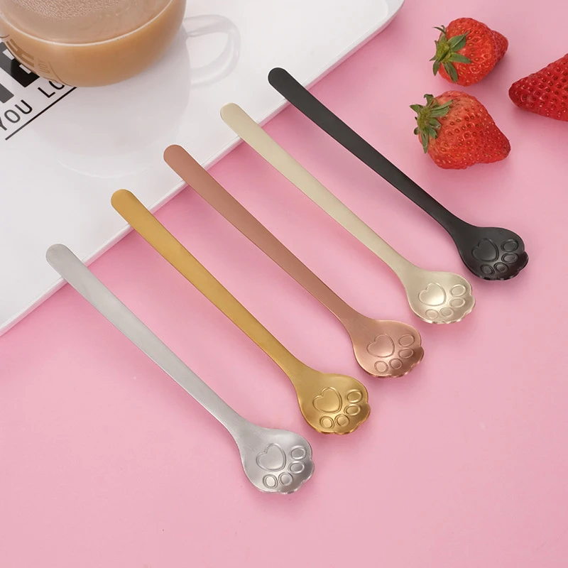 1Pcs Cute Style Cat Paw Spoon For Tea Coffee Milk Drink Ice Cream Cake Stainless Steel Tableware