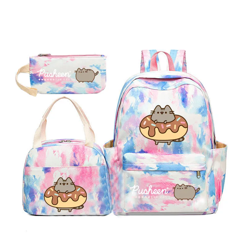 Фото Новая модель рюкзака Pusheen The Cat с градиентной радужной расцветкой для девочек, школьный рюкзак из трех частей для учеников начальной и средней школы. №3