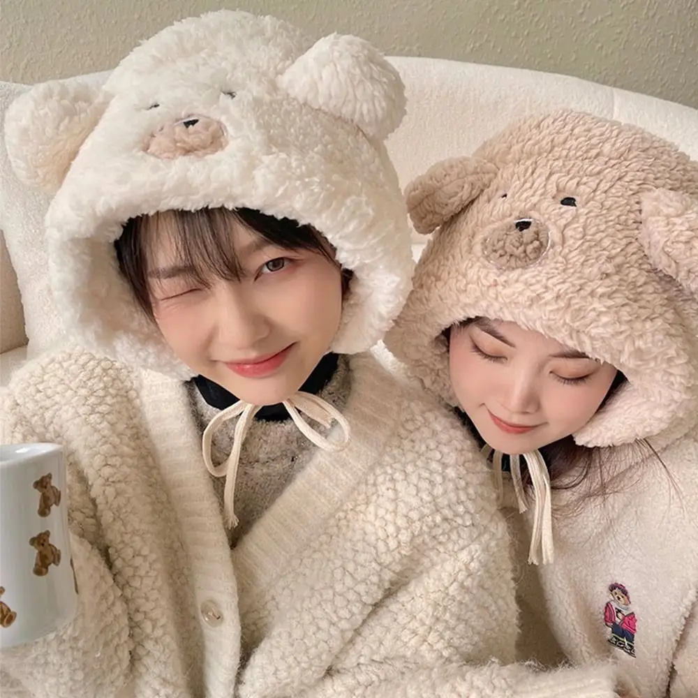 Уличные шапки-бомберы с милыми медвежьими ушками пушистая теплая ветрозащитная