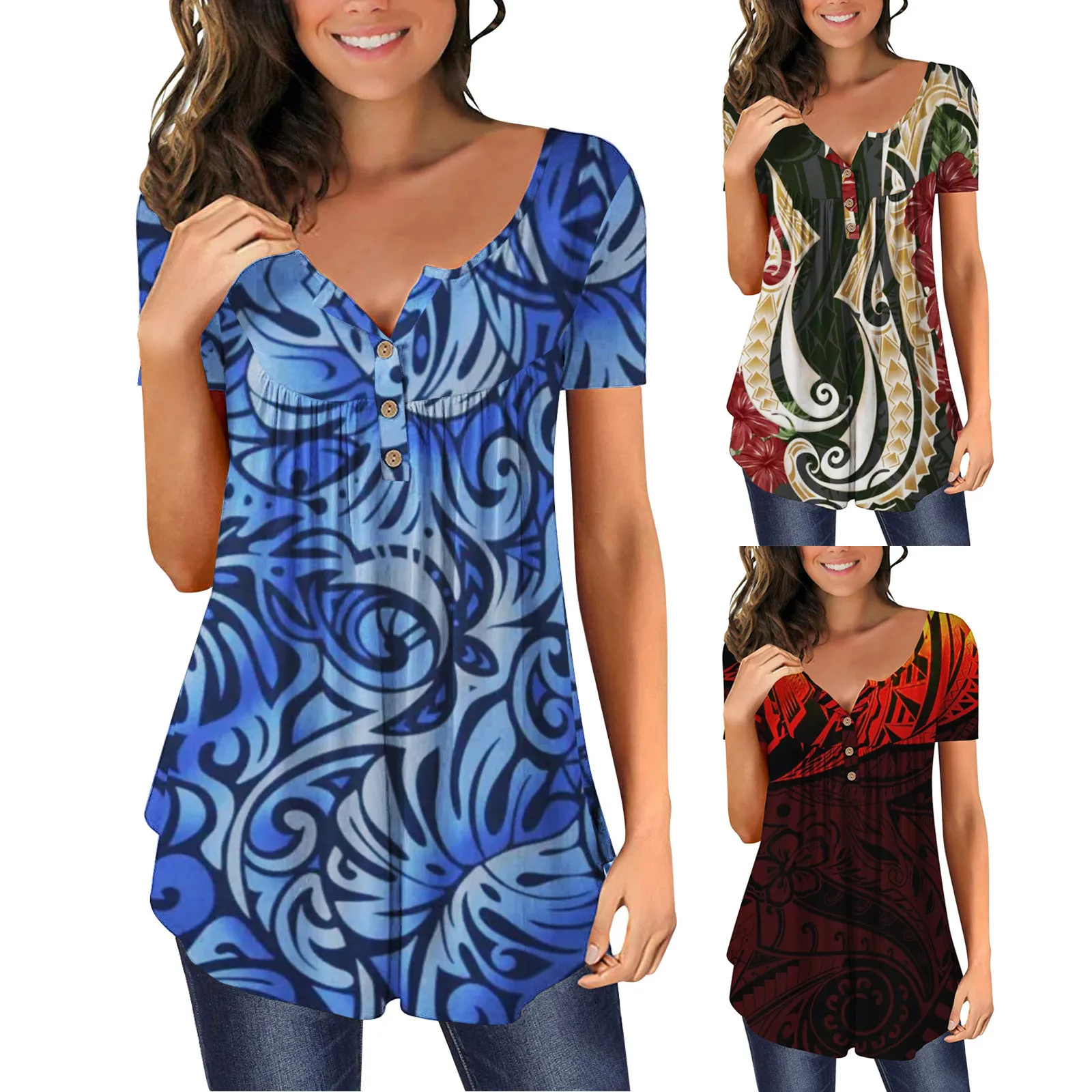 

Женская туника с коротким рукавом и вырезом лодочкой, повседневные рубашки, летние топы, Женская туника, женские топы, футболка с V-образным ...