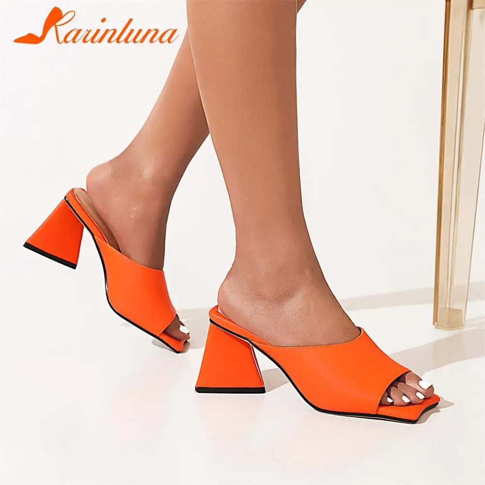 

New Fashion 2022 Women Slippers Summer Strange Style High Heels Orange Open Toe Sexy Slippers Ladies Woman Shoes Big Size 34-43