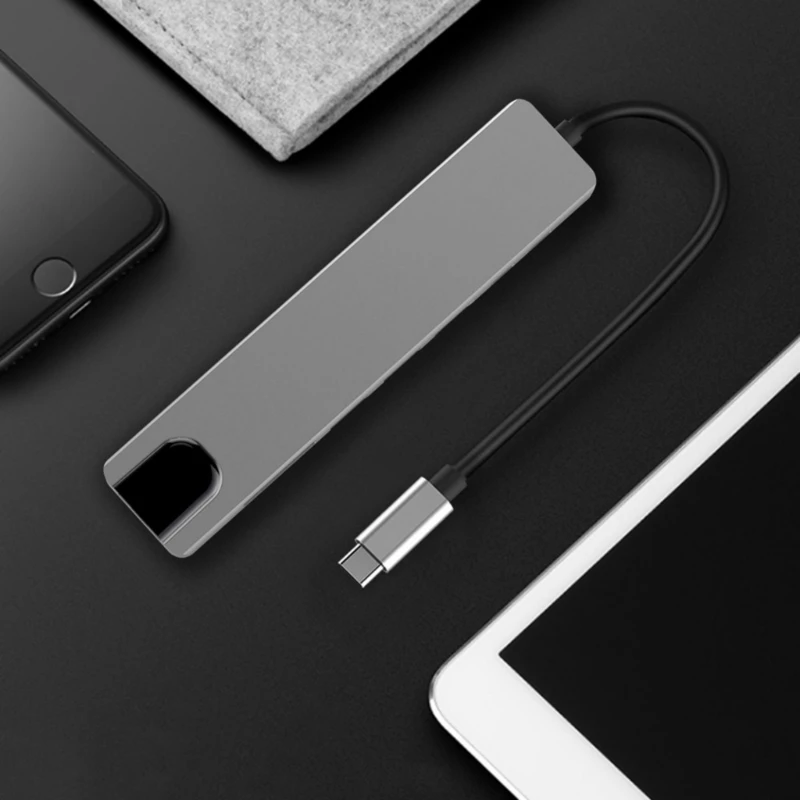 CPDD Алюминиевый компьютерный док-сплиттер USB C Hub RJ45 Card Reader для офисного домашнего