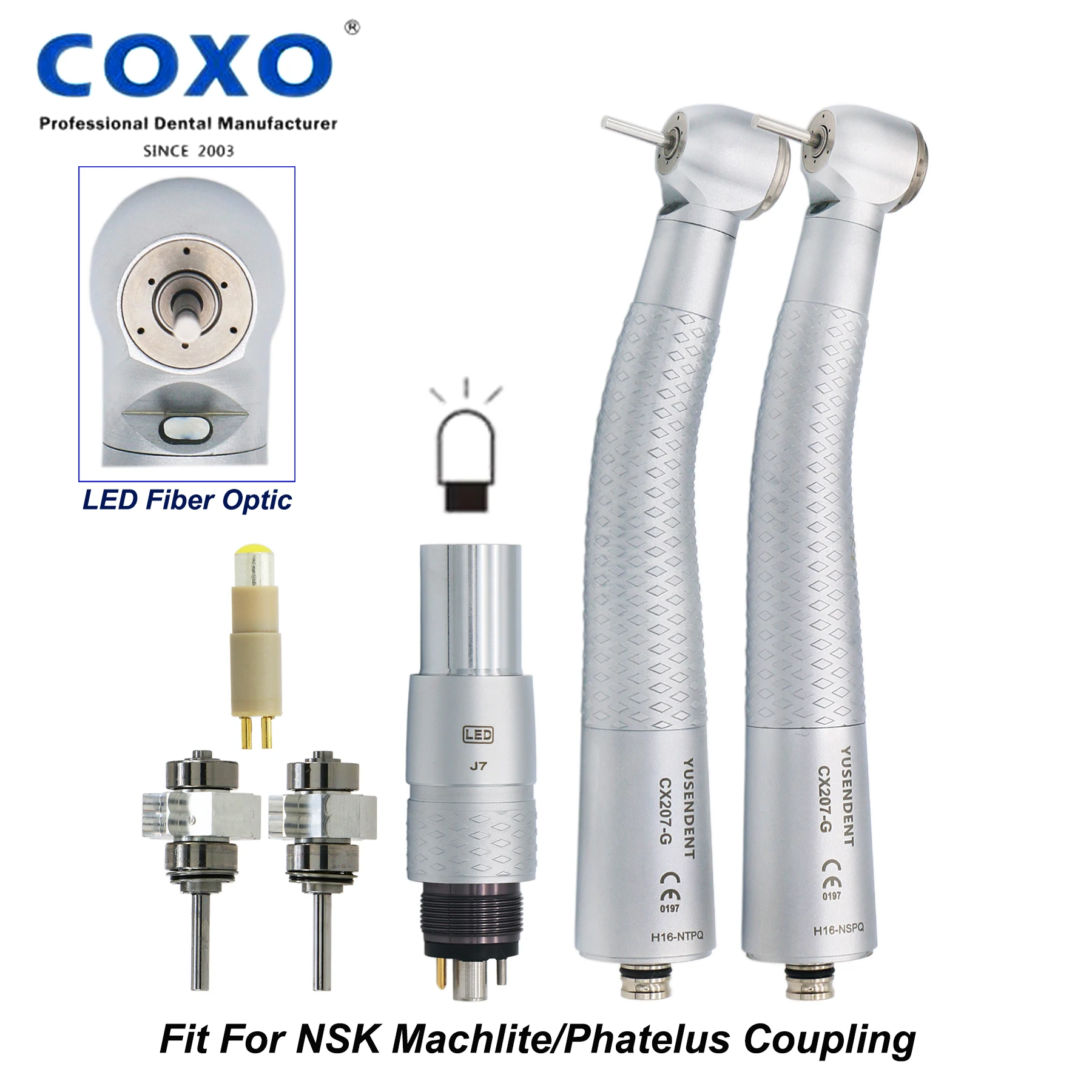 

COXO YUSENDENT Dental High Speed Fiber Optic Air Turbine LED Handpiece Fit NSK Phatelus Machlite Coupler Coupling 6Holes 6Pin