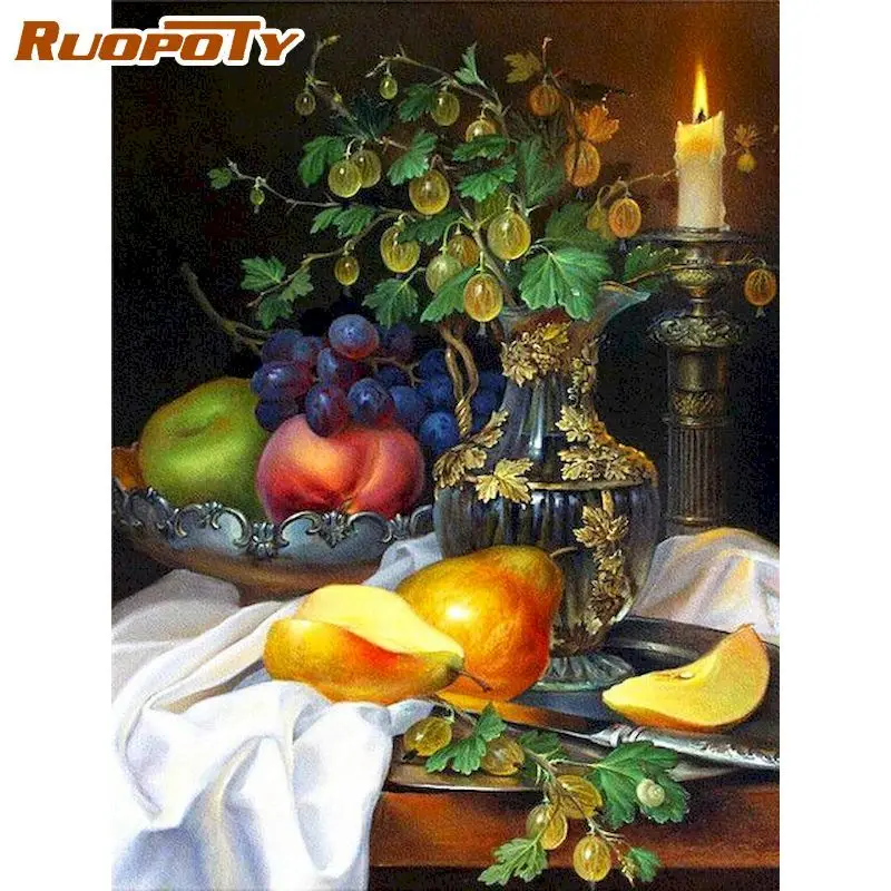 

RUOPOTY Diy Painting By Numbers With Frame Fruit And Flowers Painting Acrylic Paint On Canvas Picture By Numbers For Adults Gift