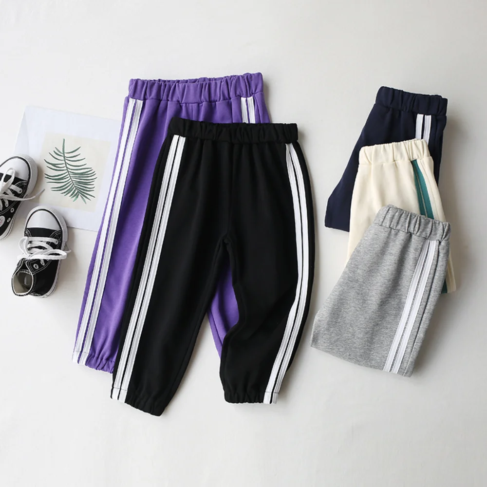 

2023 New Boys Girls Casual Striped Sweatpants for Kids 2-11 Years Children's Elastic Waist Trousers Basic Sports Pants Clothing