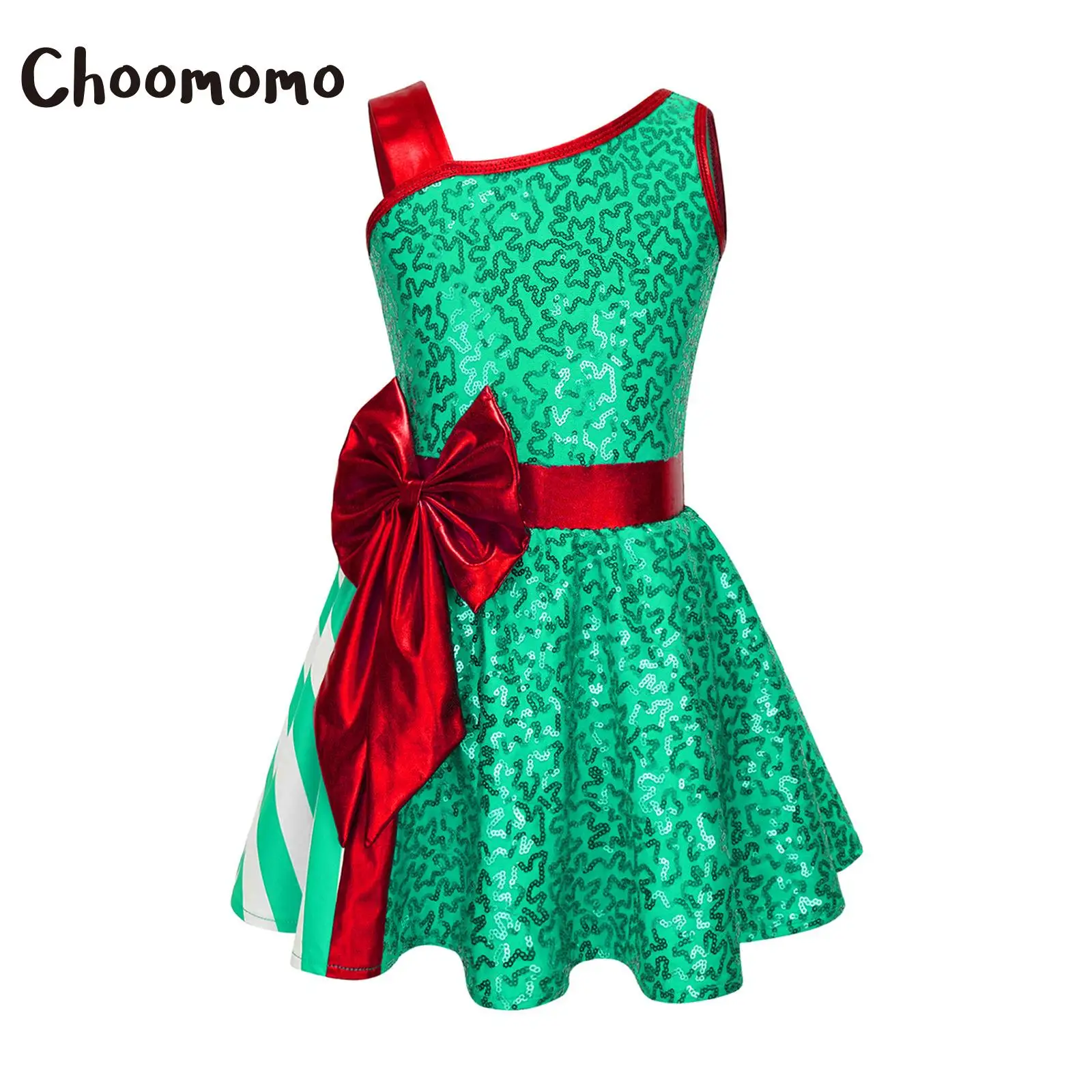 Детский рождественский костюм для девочек комбинезон с асимметричными плечами