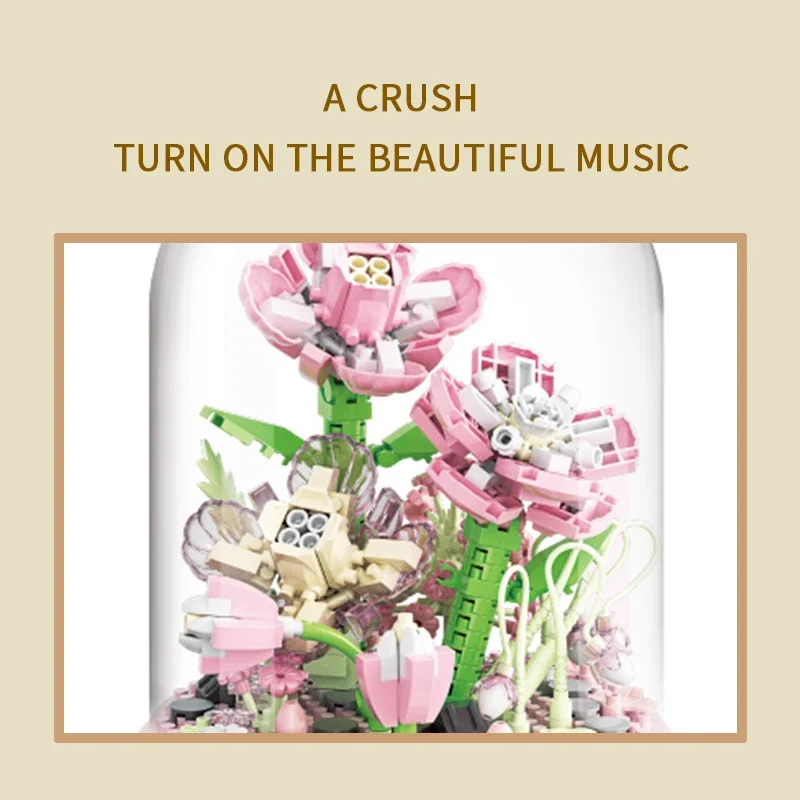 438 шт. + Цветочная музыкальная шкатулка гардении строительный блок креативный