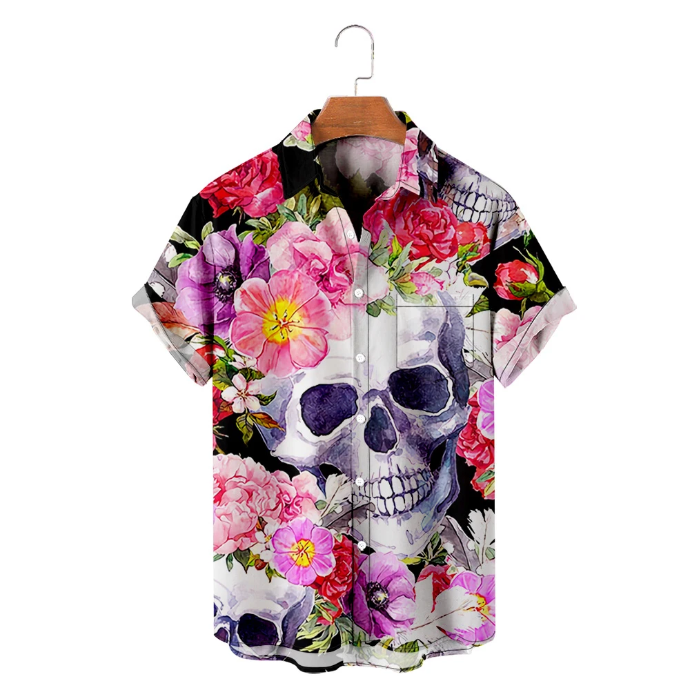 

Men's Hawaiian Hombre Shirt Y2K Fashion Shirt Skull 3D Print Cozy Casual Short Sleeve Beach Oversized Clothes