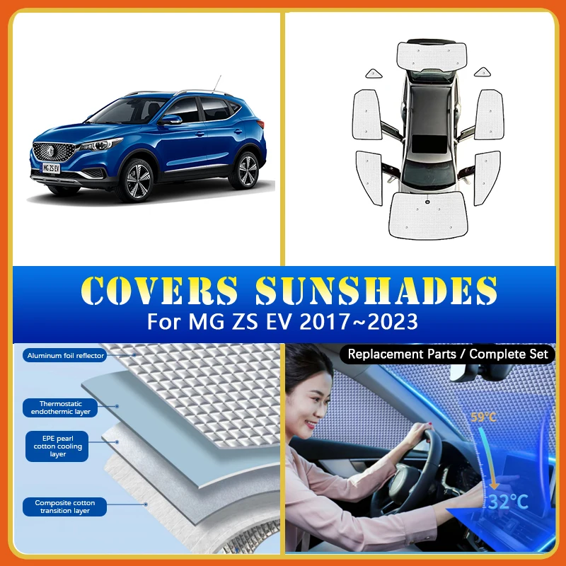 

Car Sunshades Covers For MG ZS EV 2017-2023 Sunproof Summer Sunscreen Curtain Window Coverage Sunshades Indoor Auto Accessories