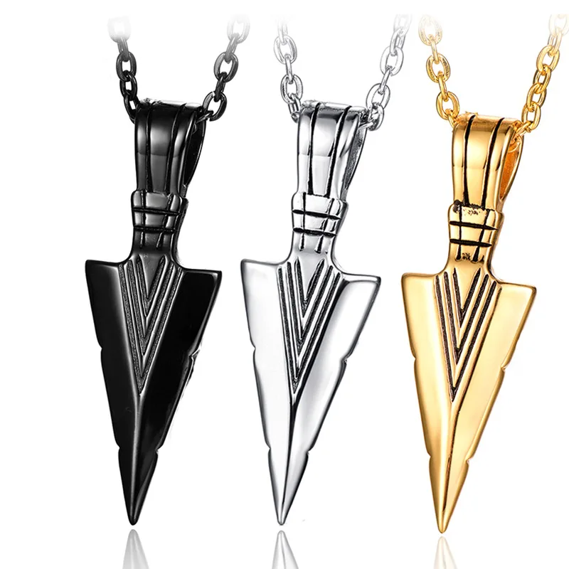 

Hip Hop Stainless Steel Necklace Black Gold Silver Color Arrow Head Spearhead Pendant Vintage Viking Necklace For Men