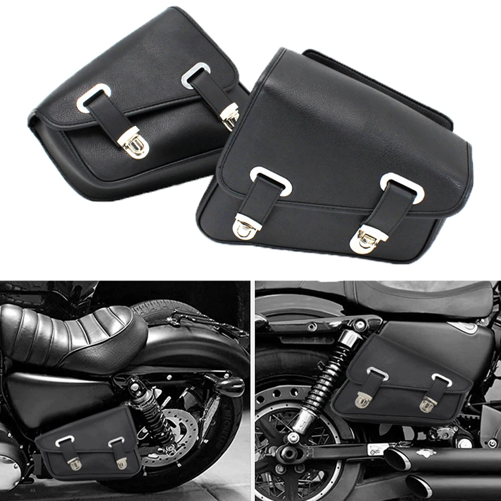 

2pcs Black Motorcycle Saddlebag Luggage Left+Right Side Tool Bag PU Leather Storage Bags Universal