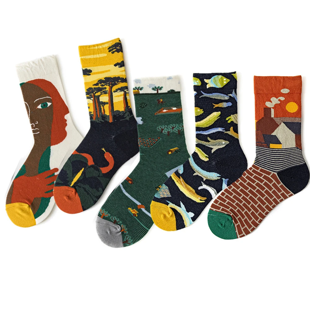 Graffiti Cartoon Women Cotton Western Hip-hop Long Men's Socks with Print Funny Colorful Cotton Sports Couple Unisex Sock Tartan