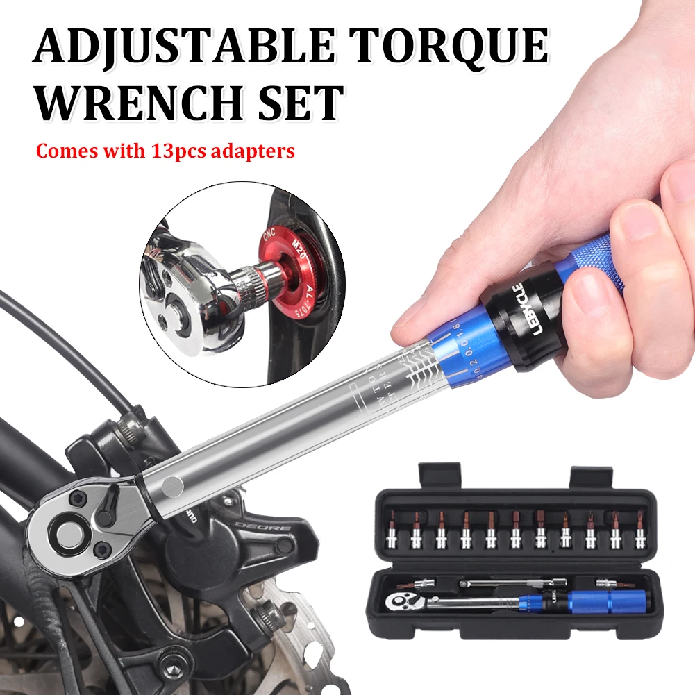 

1/4" 2-14Nm Bicycle Adjustable Torque Wrench Dual-Direction Adjustable Torque Ratchet Wrench With Bits Set Bike Repair Tools