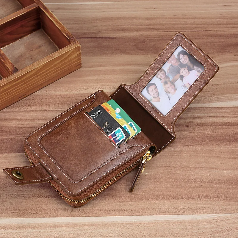 Vintage Short Wallet For Men PU Leather Coin Pocket Purse Man Multifunctional Tri Fold Card Holder Small Male Money Clip