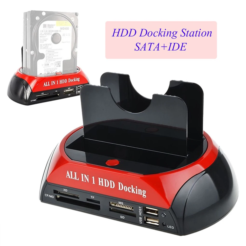 

Hard Drive Docking Station USB2.0 to 2.5 3.5 Inch SATA IDE Dual Slots External HDD Enclosure with Card Reader EU US UK AU Plug