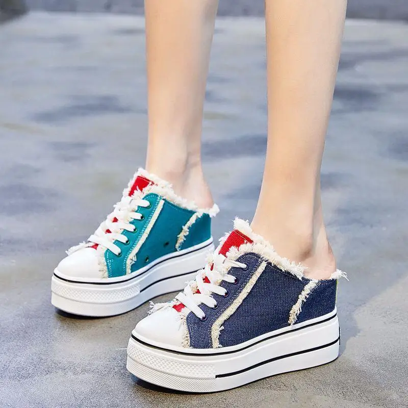 

Тапки женские на платформе, повседневные полутапочки, без застежки, летние кроссовки, сланцы