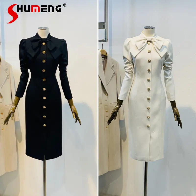 Ladies High-End Fashion Elegant Business Mid-calf Dress Women's 2023 Early Spring New Slim-Fit Sheath Long Sleeve Long Dress