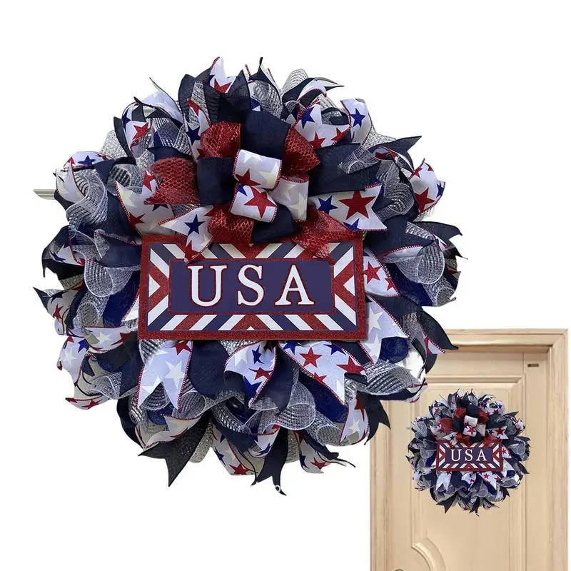 

American Flag Wreath | Patriotic Wreath for Independence Day Door Decor | 16 inch American Flag Wreath for Garden School Labor D