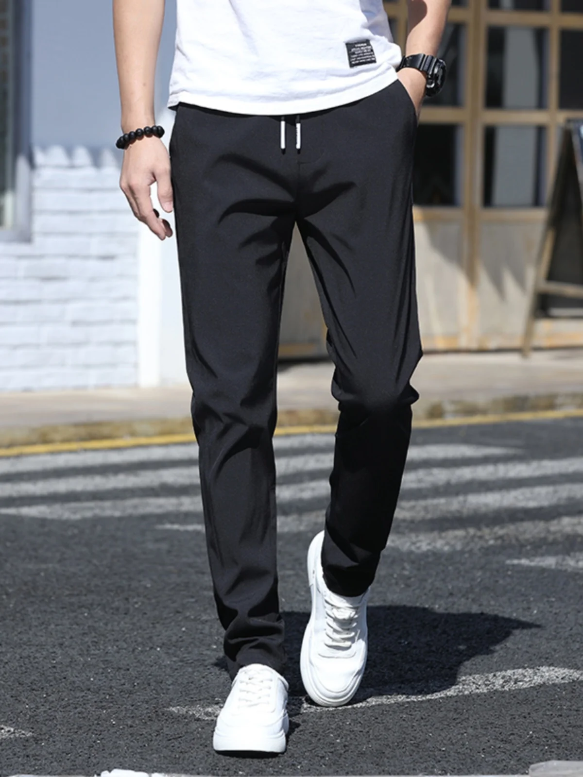 Casual Pants Men's Spring and Autumn 2024 New Straight Sports Fleece-lined Trousers Slim fit Small Feet Long Men'...