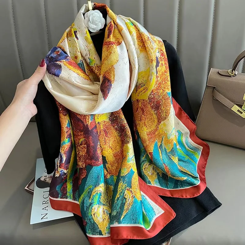 

Luxury Brand 2023 Silk Scarf Women Large Shawls Pashmina Hijab Foulard Echarpe Design Print Lady Beach Stole Head Scarves