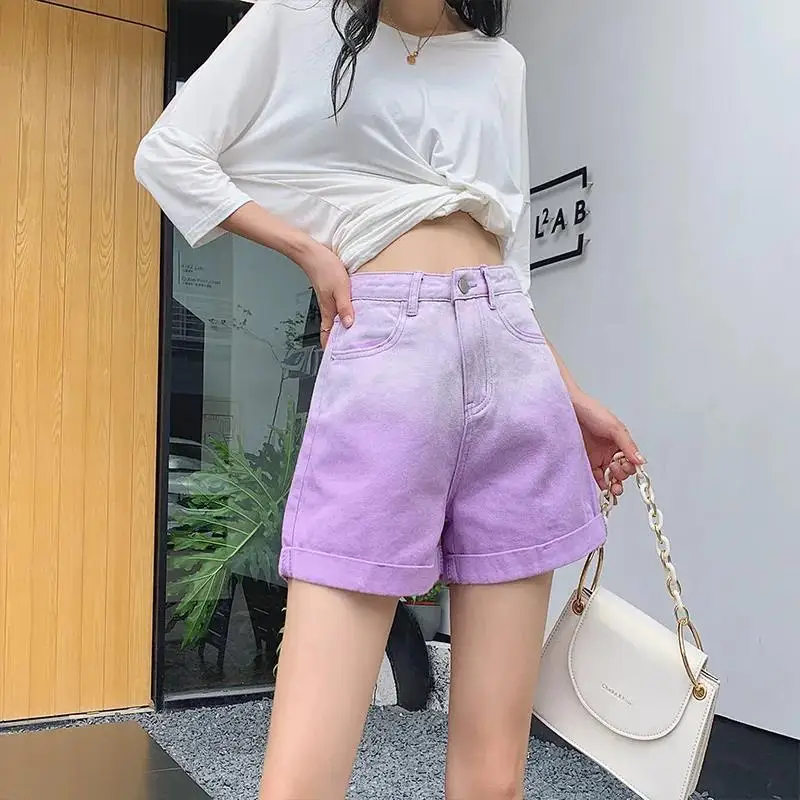 Women's Denim Shorts Tie Dye Jeans Mini Cute Pink Short Pants for Woman To Wear Kawaii Offer Free Shipping Outdoor Aesthetic Hot