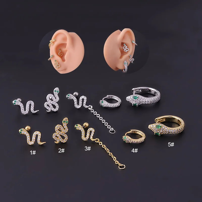 

1PC 20G Stainless Steel CZ Cartilage Earrings Snake Conch Tragus Helix Snug Screw Back Stud Piercing Jewelry