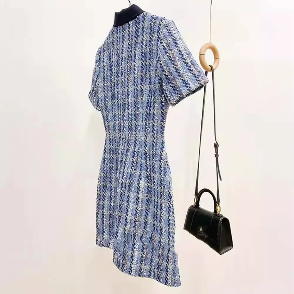 Летнее клетчатое платье из грубого твида во французском стиле дизайн с