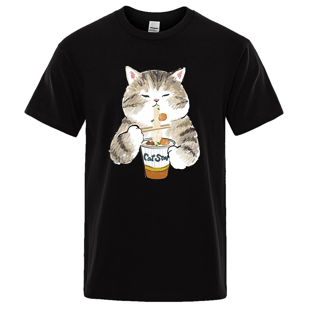 

Cat Eating Instant Noodles printMale Tshirts Oversize Casual Tops Comfortable Fashion Tees Shirt Men Breathable Summer Tshirt