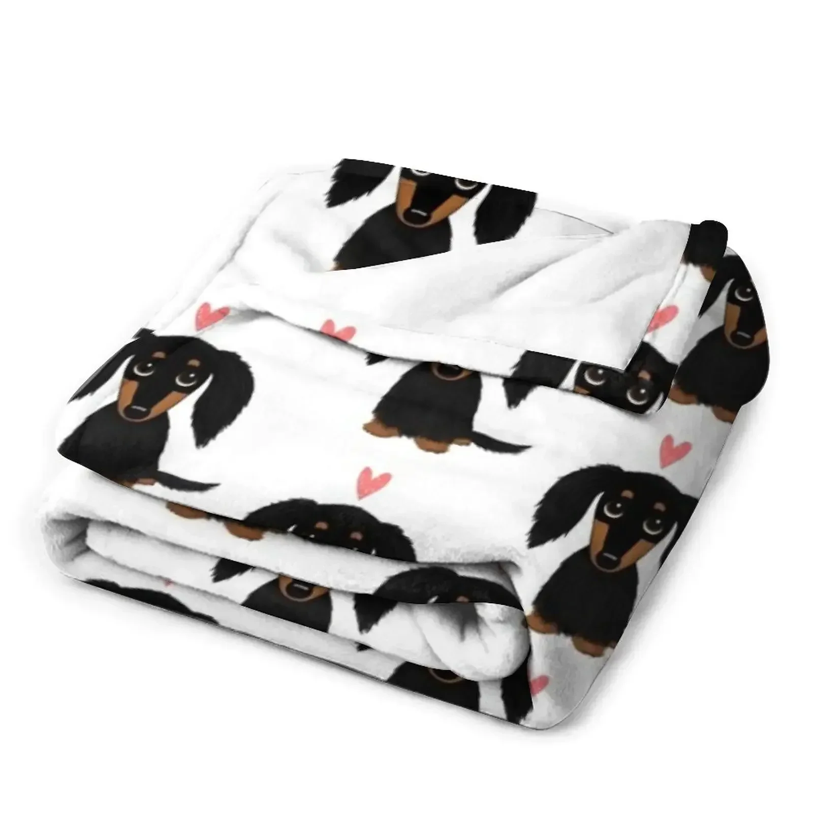 Черно-коричневая длинношерстная такса с мультяшной собакой и сердечком одеяло